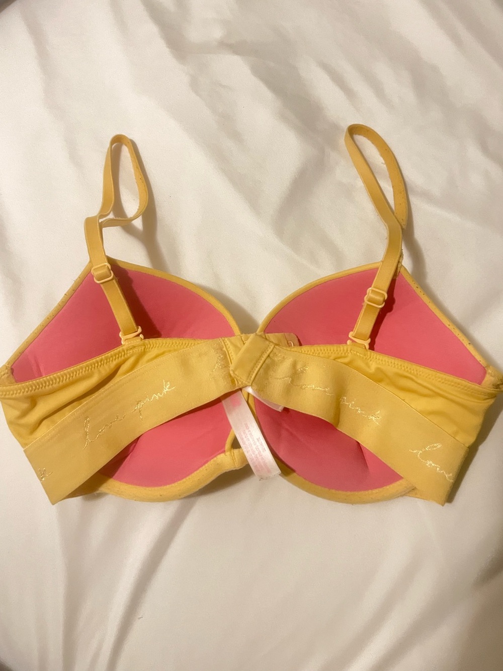 Victoria’s Secret PINK Yellow Pink Push Up Bra 32D with hot pink interior